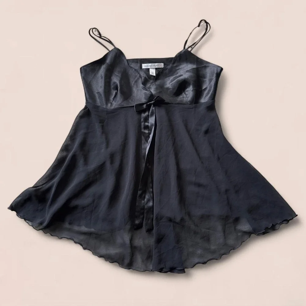 Victoria's Secret Women's XL Black Sheer Babydoll Lingerie Slip Dress